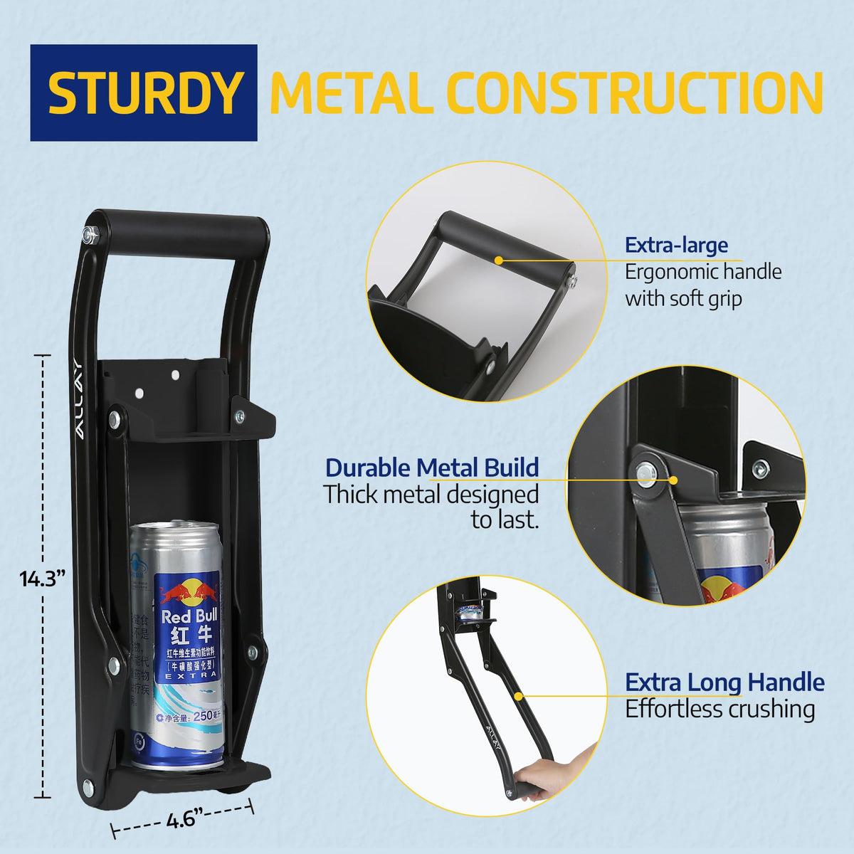 16oz Wall Mounted Can Crusher with Built-In Bottle Opener Y42858