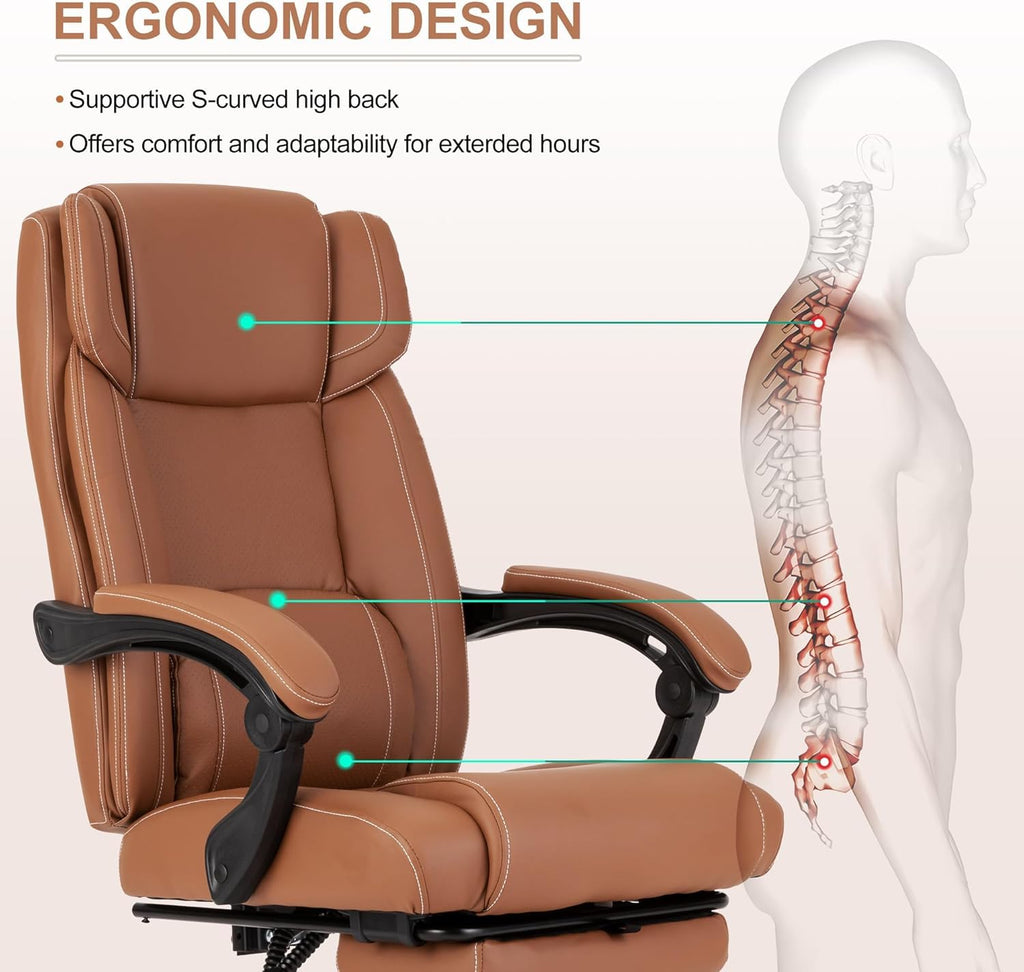 Brown Ergonomic Reclining Office Chair with Footrest and Lumbar Support Q896030