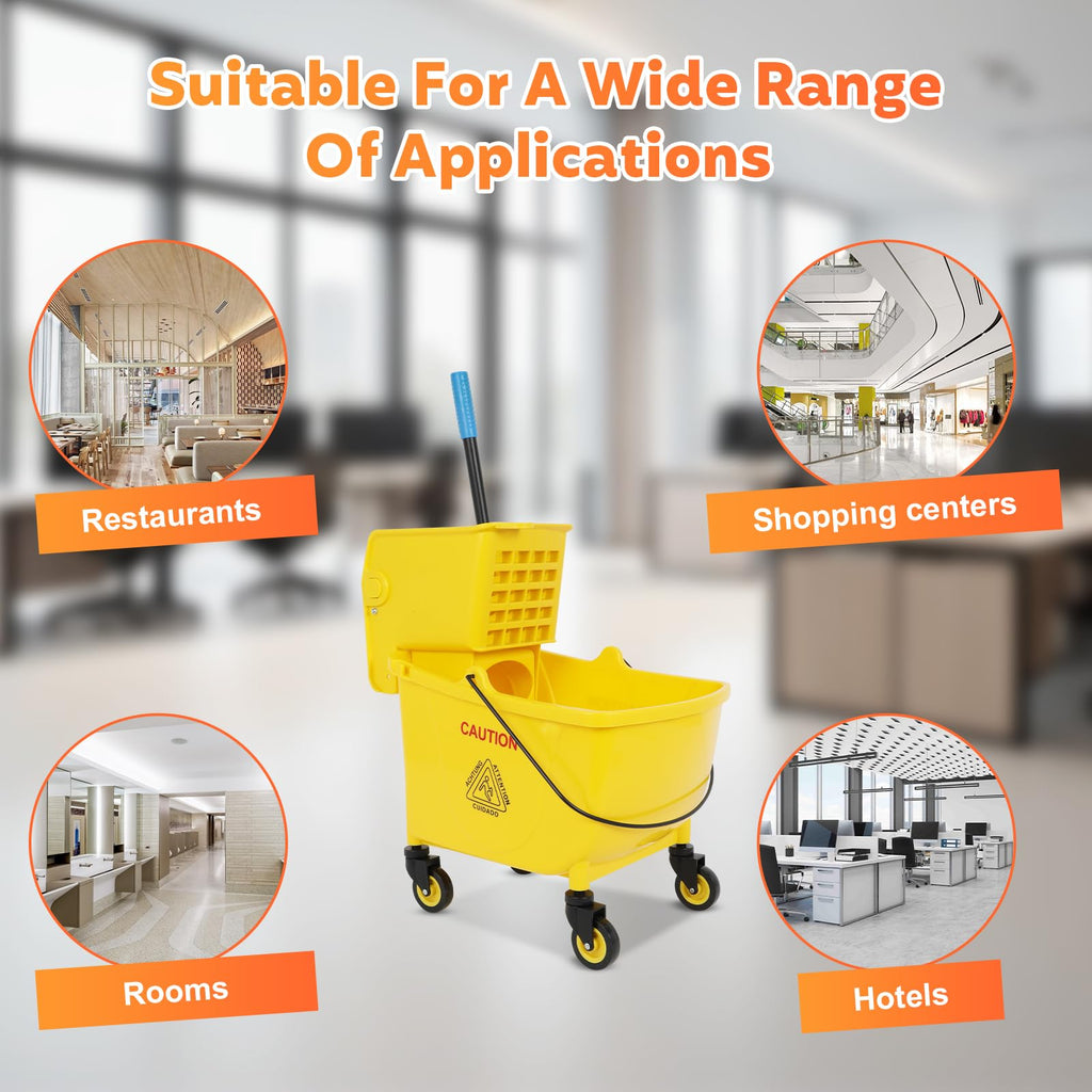 35 Qt Yellow Mop Bucket with Wringer on Wheels H265856