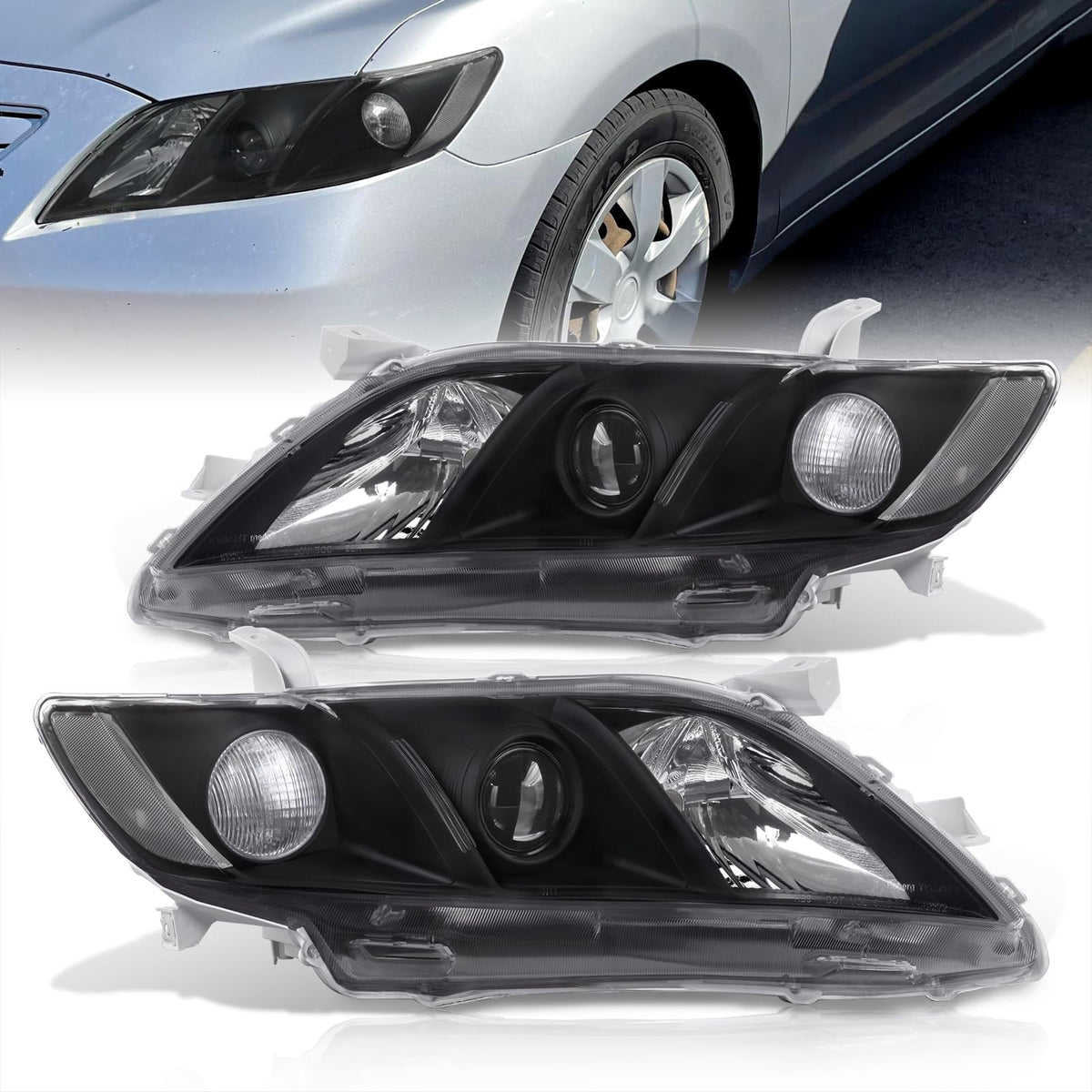 Black Clear Lens Projector Headlights Pair Set U816