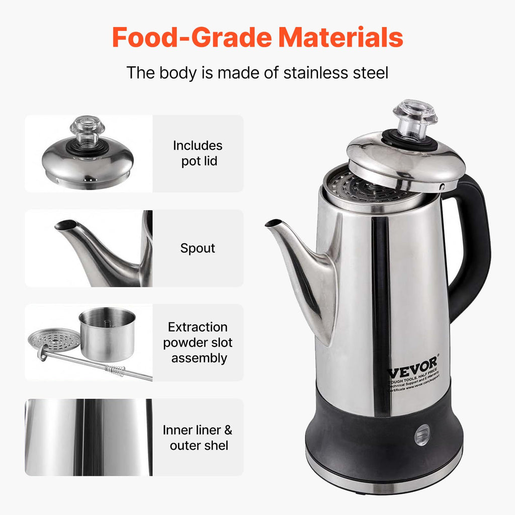 12-Cup Stainless Steel Electric Percolator Coffee Pot W9681