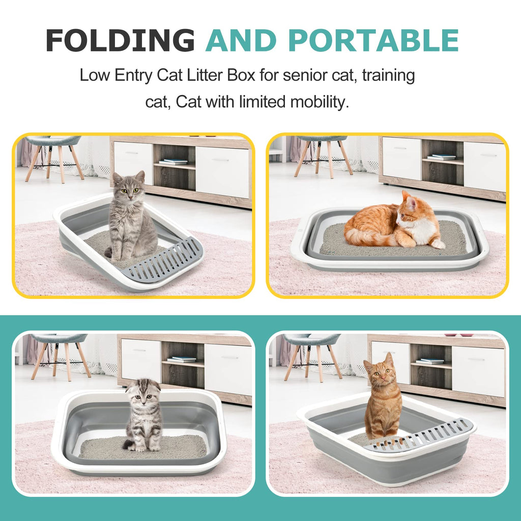 Foldable Height-Adjustable Cat Litter Box with Scoop C495619