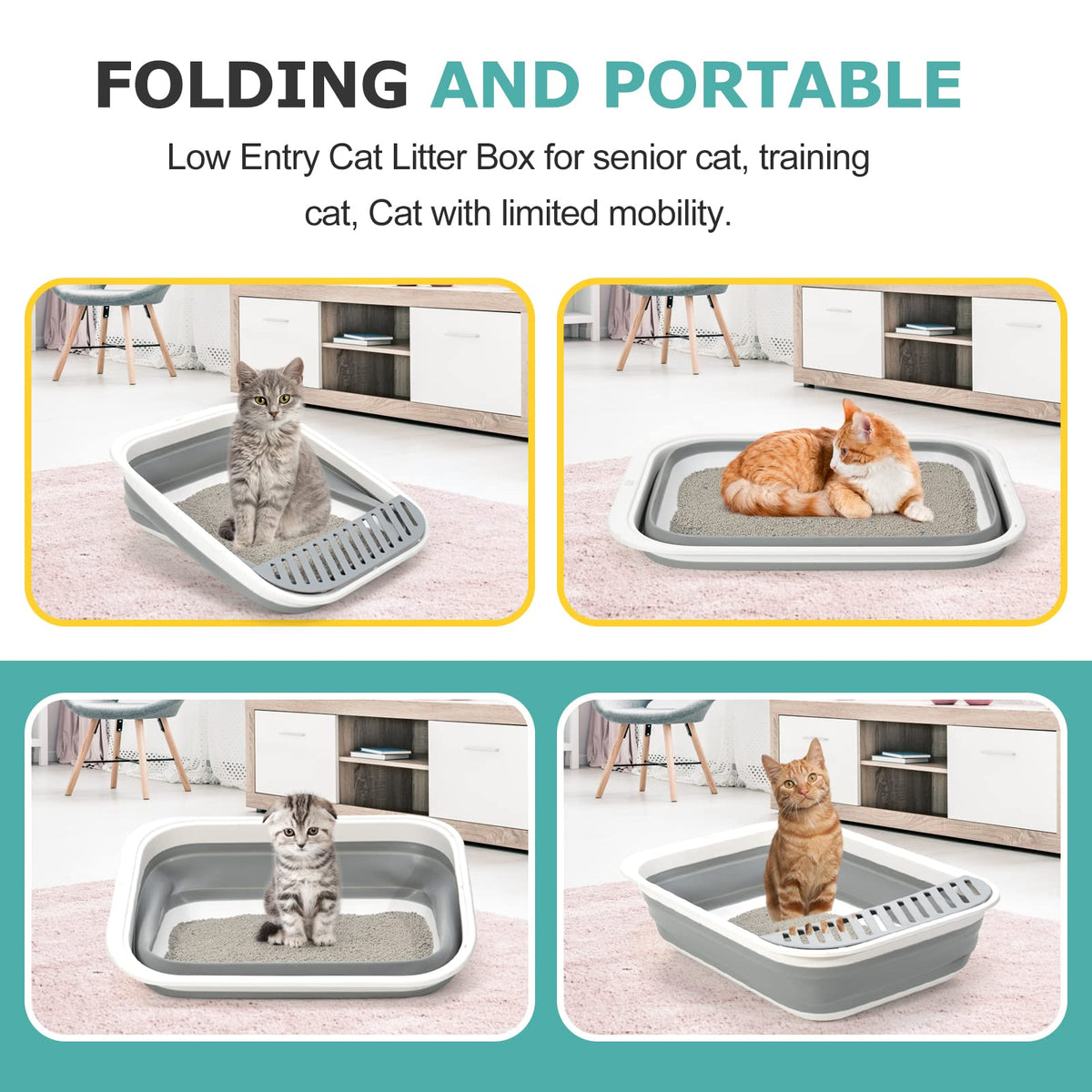 Foldable Height-Adjustable Cat Litter Box with Scoop C495619
