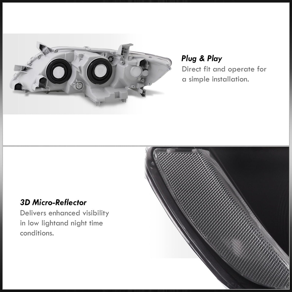 Black Clear Lens Projector Headlights Pair Set U816