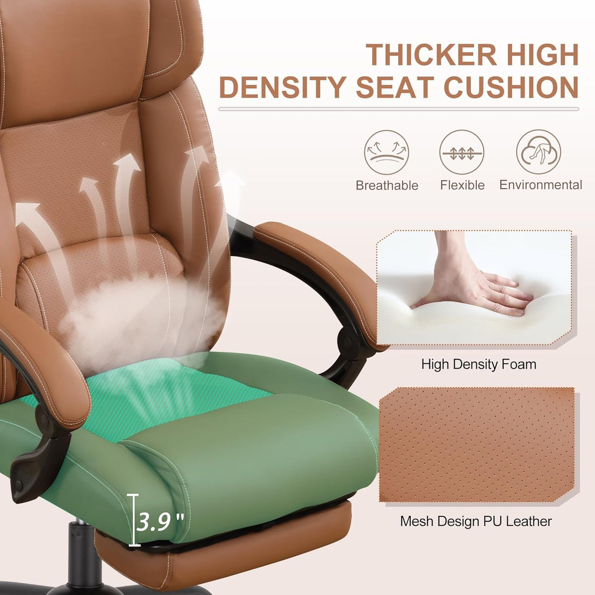 Brown Ergonomic Reclining Office Chair with Footrest and Lumbar Support Q896030