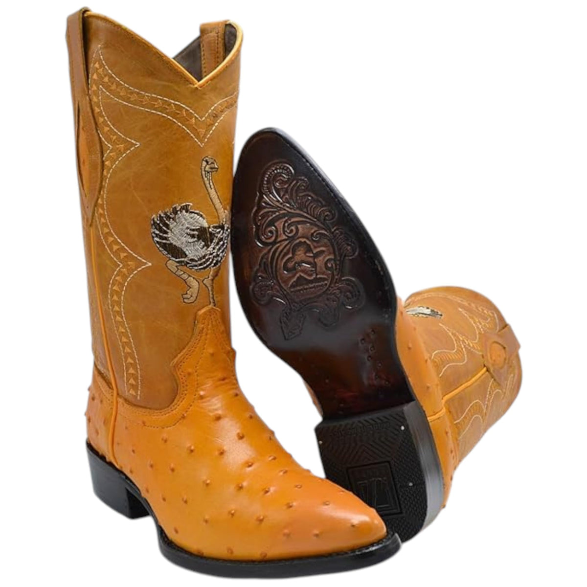 Men’s Genuine Leather Ostrich Print J-Toe Western Boots L3188