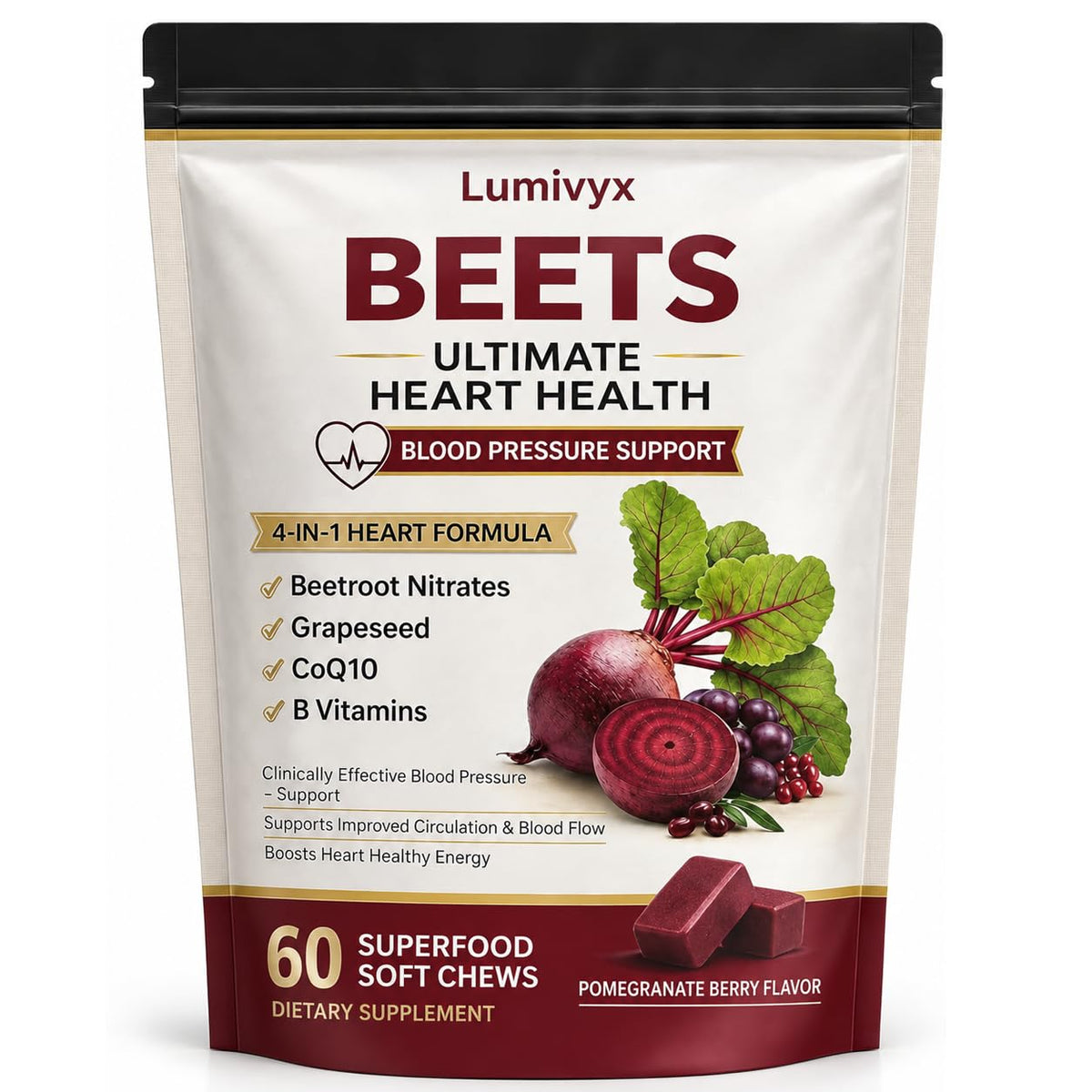 Beet Root Chews, Pomegranate Berry Flavor, 60 Chews K4990