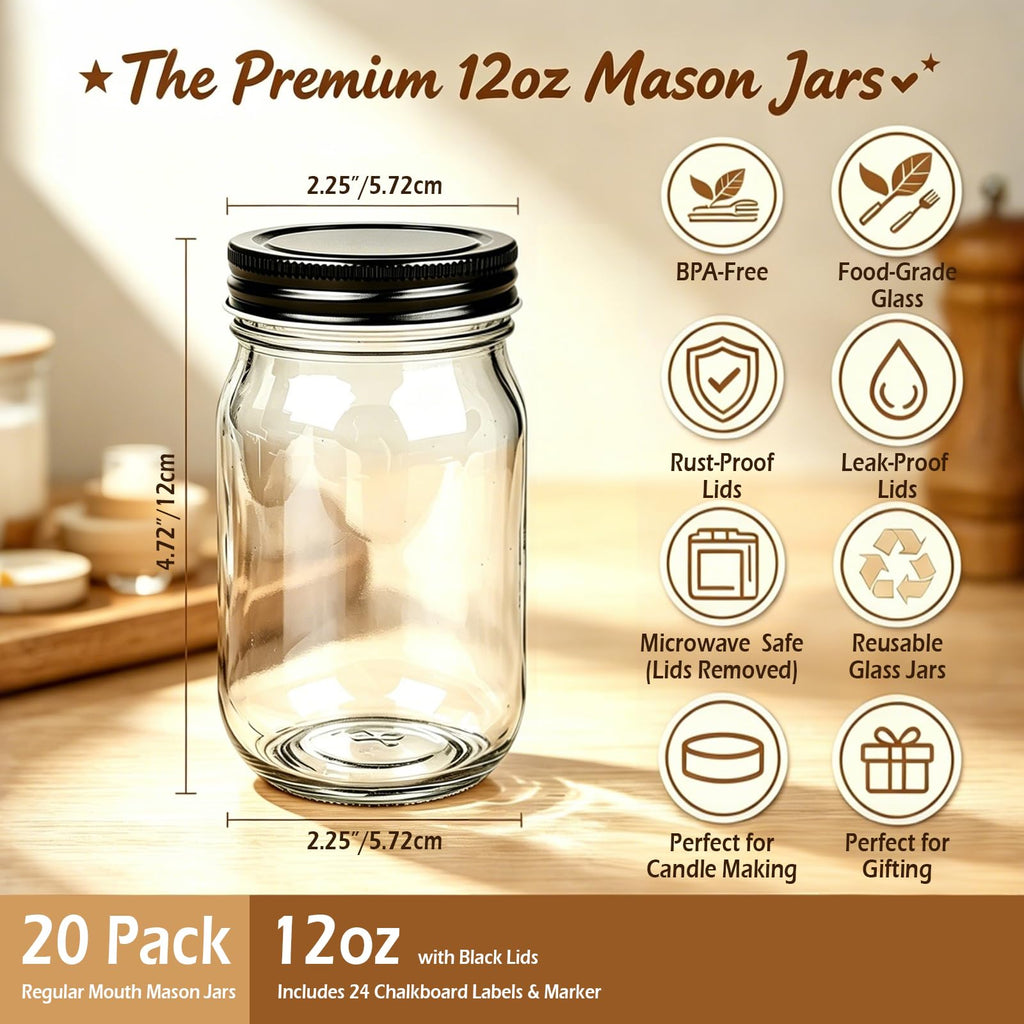 20 Pack Glass Jars With Lids 12 oz R428
