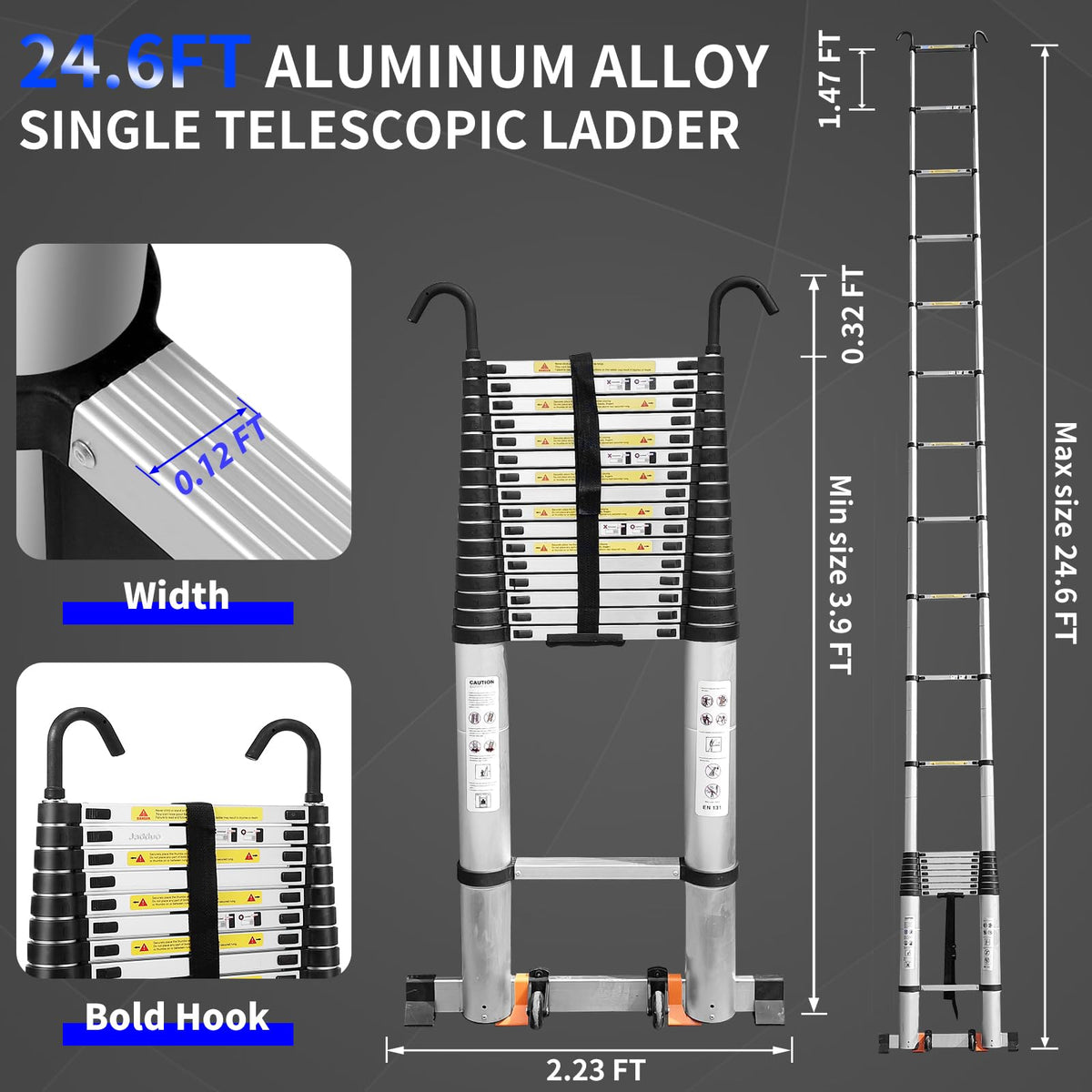 Telescoping Ladder 24.6 FT Heavy Duty Silver S317