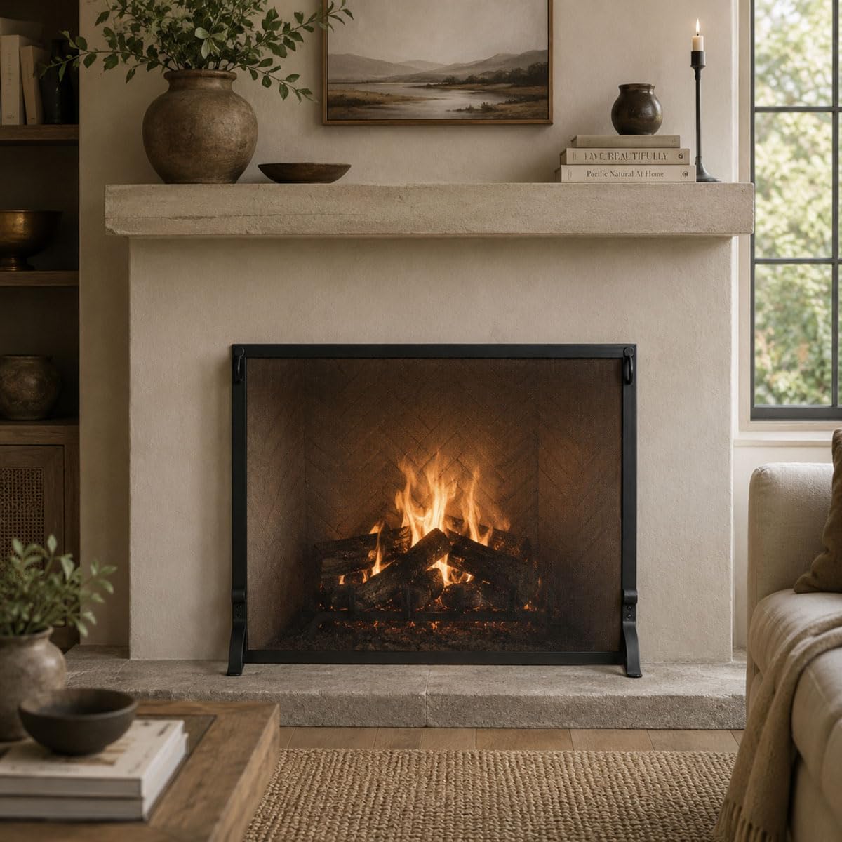 Forged Iron Single Panel Fireplace Screen 44″W x 33″H Q7755