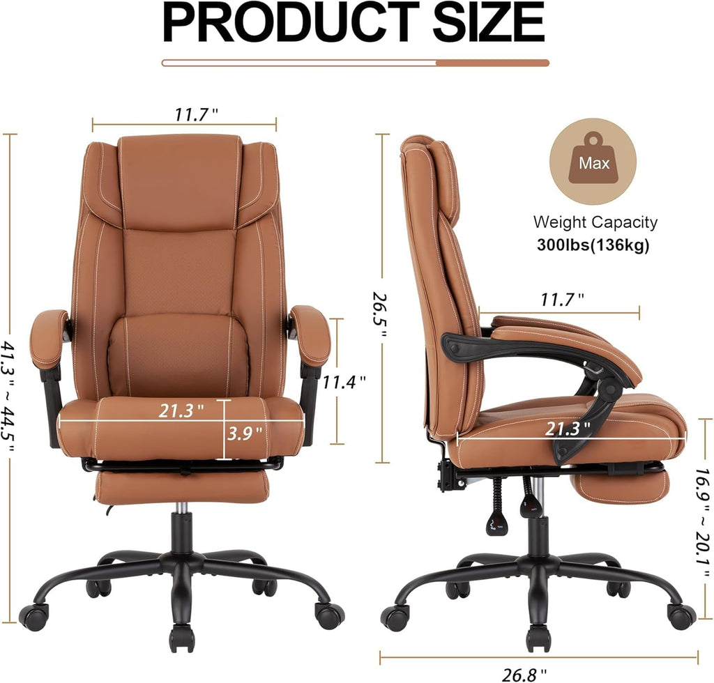 Brown Ergonomic Reclining Office Chair with Footrest and Lumbar Support Q896030