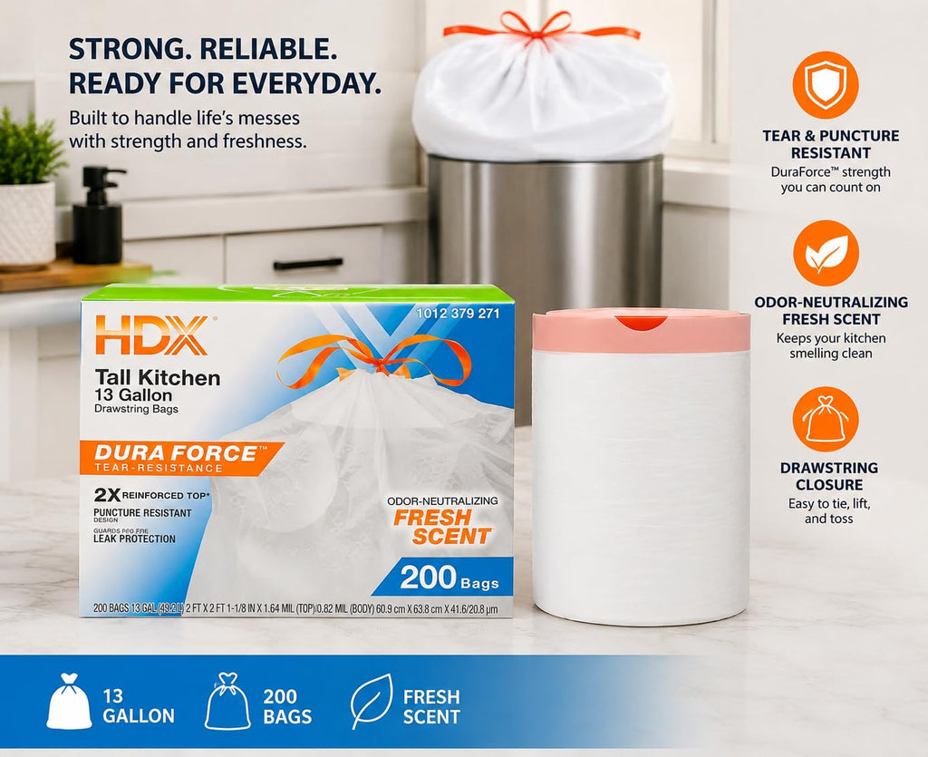 13 Gallon Fresh Scent Drawstring Trash Bags O830