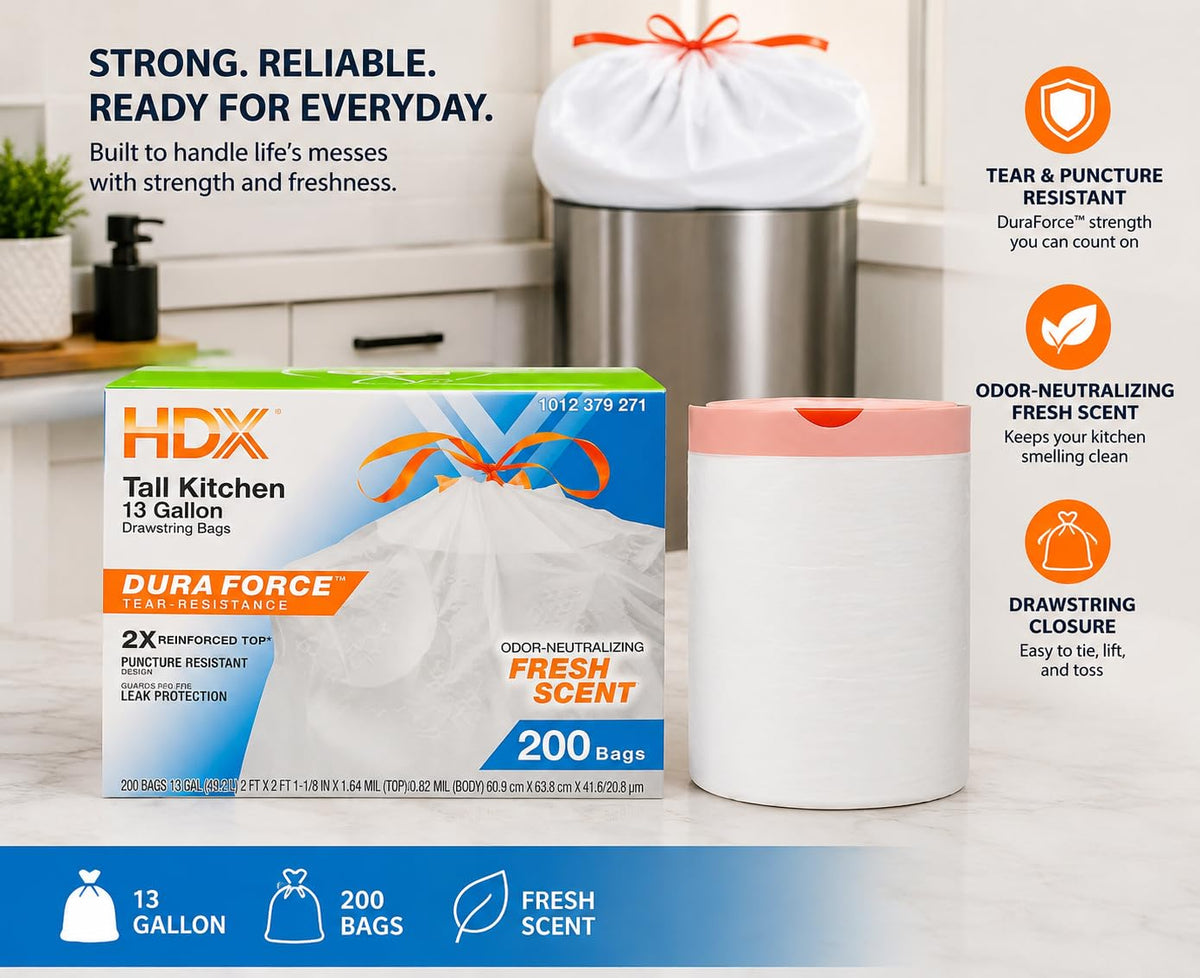 13 Gallon Fresh Scent Drawstring Trash Bags O830