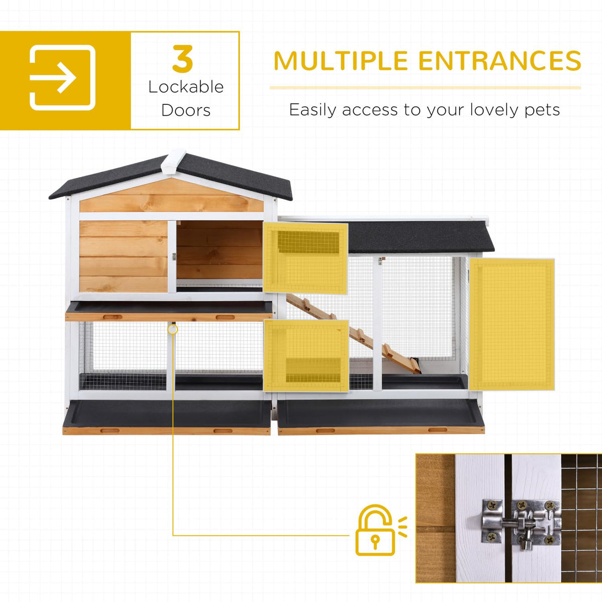 2-Story Wooden Rabbit Hutch with Ramp R1220