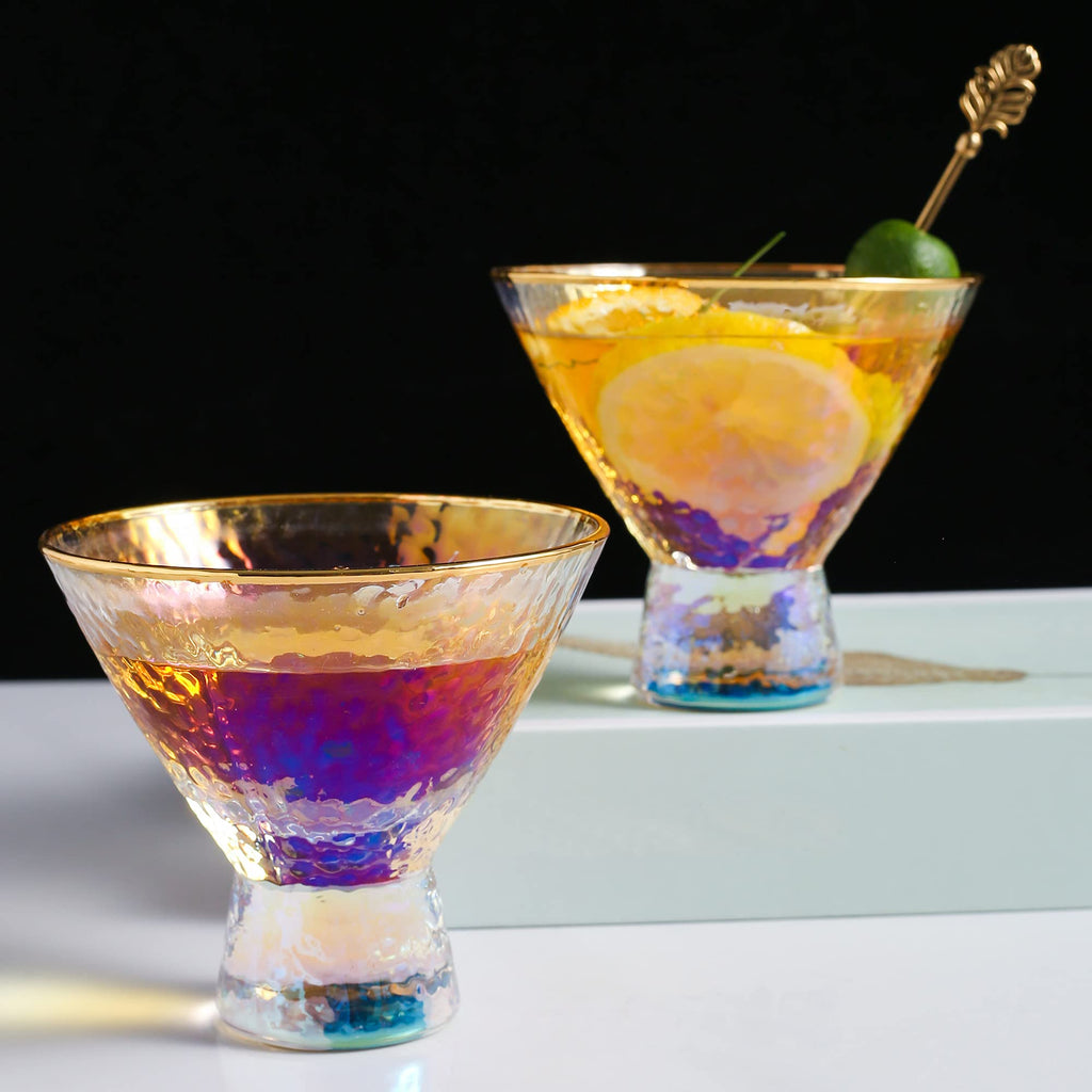 Stemless Martini Glasses Set of 2 Gold Rim S1570