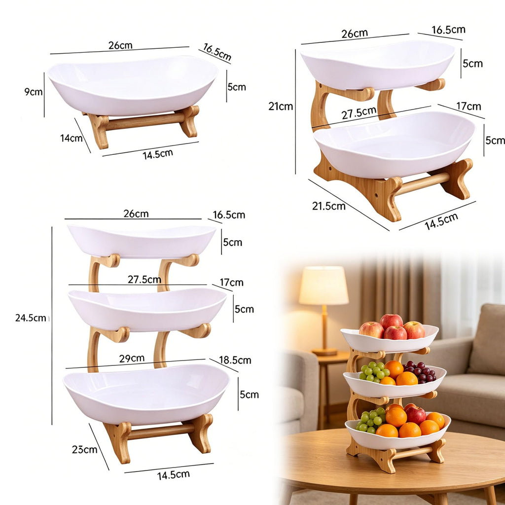 3 Tier Oval Fruit Basket with Bamboo Stand U4044