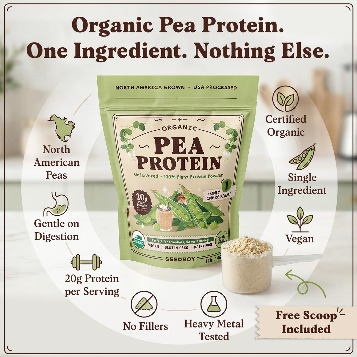 Organic Non-GMO Pea Protein Powder 1 lb Bag R275