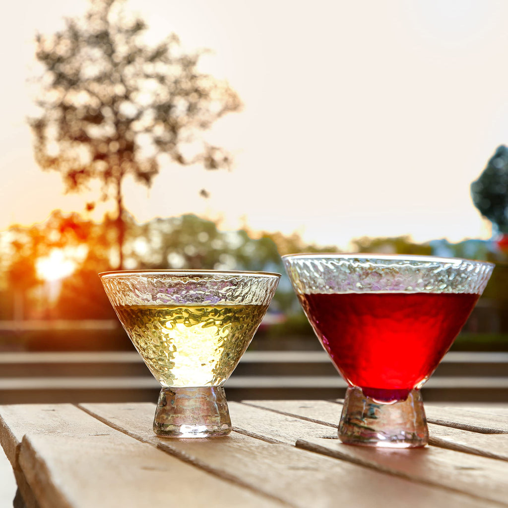 Stemless Martini Glasses Set of 2 Gold Rim S1570