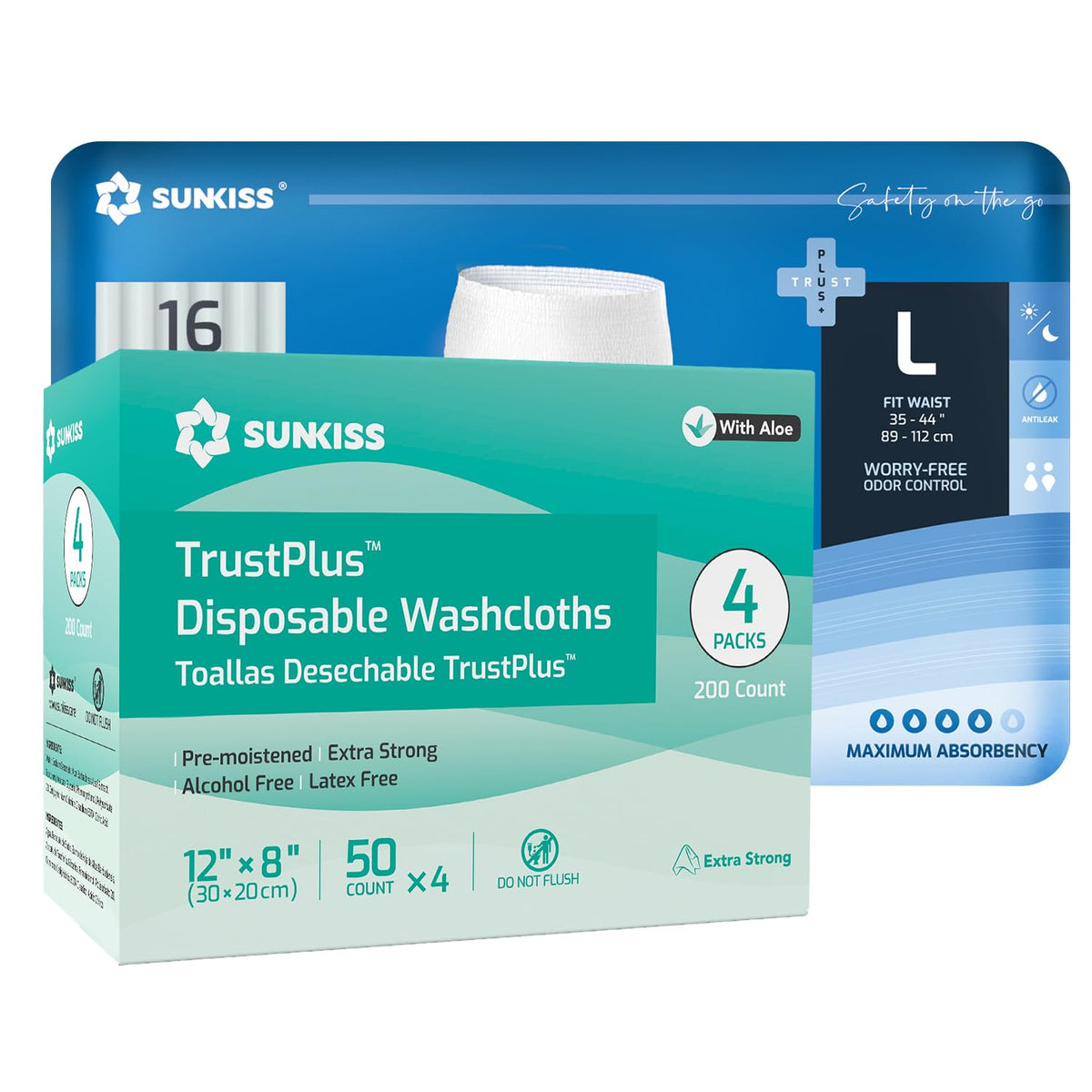 Large Incontinence Disposable Underwear 16 Count & Wet Wipes 200 Count Z984
