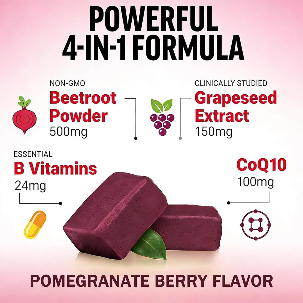 Beet Root Chews, Pomegranate Berry Flavor, 60 Chews K4990