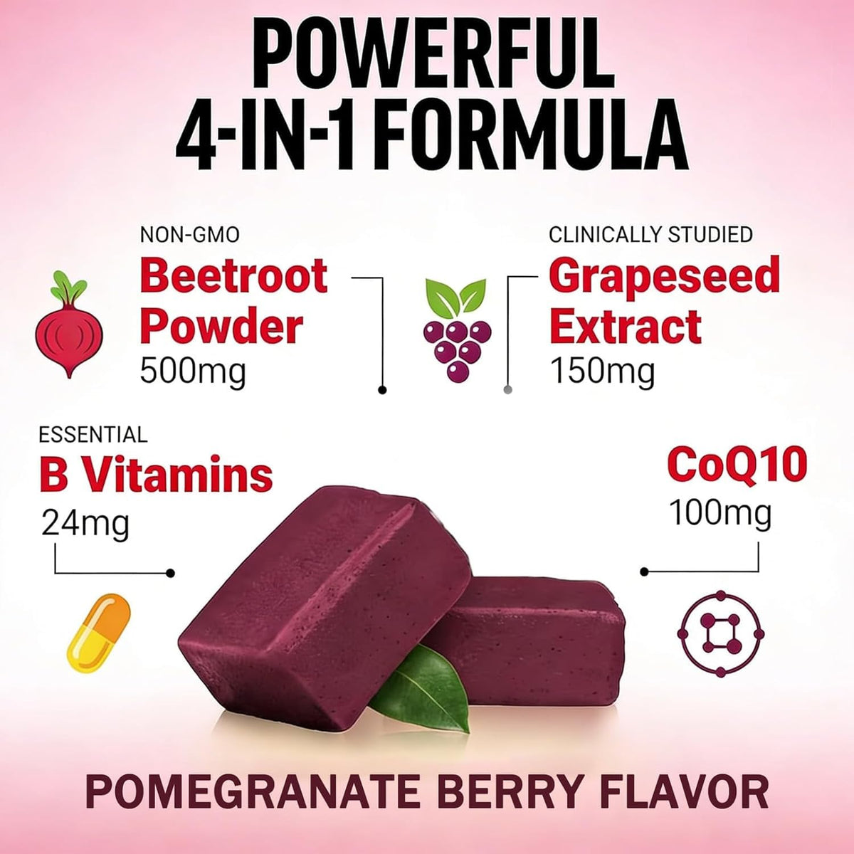 Beet Root Chews, Pomegranate Berry Flavor, 60 Chews K4990