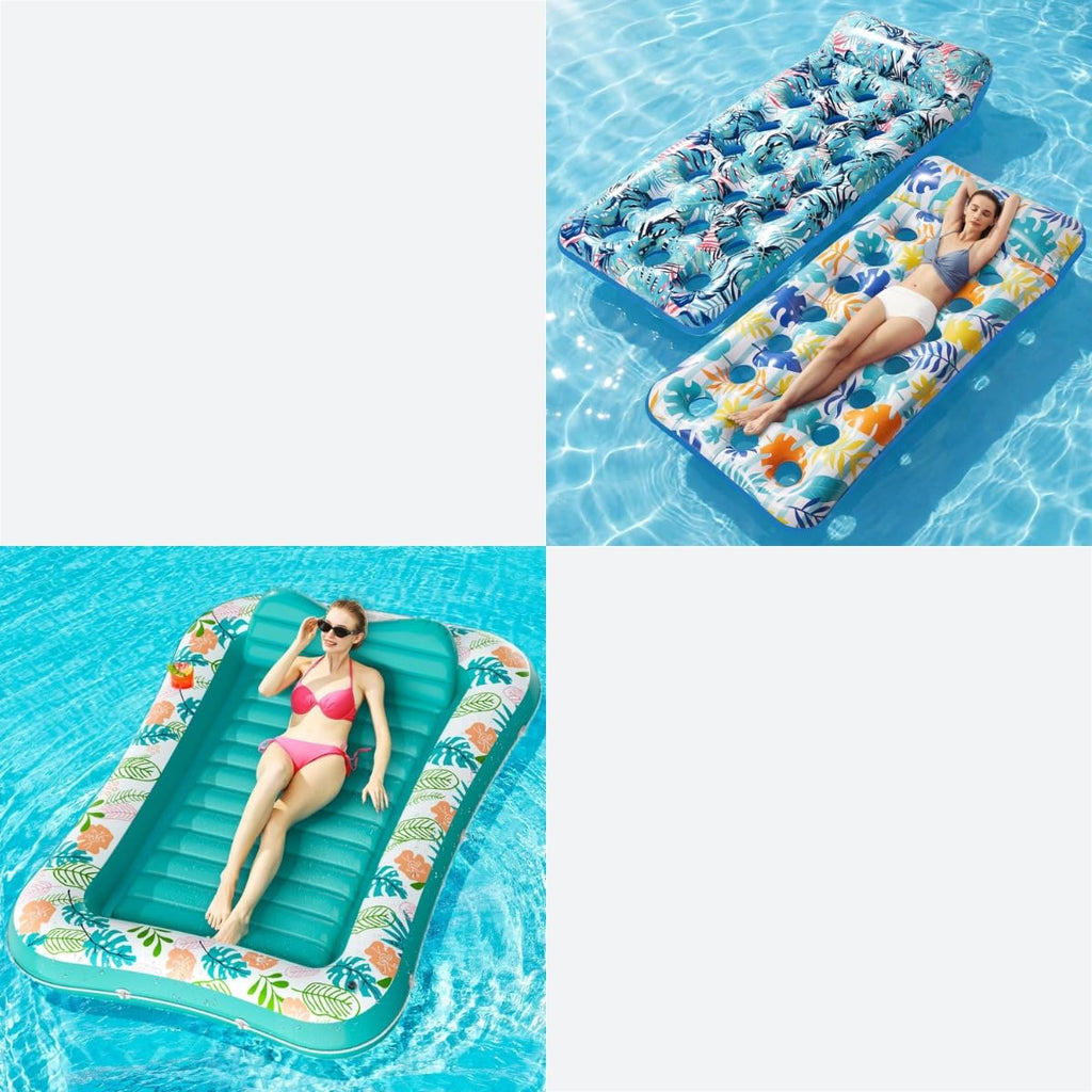 2 Pack Inflatable Pool Float Mat & 75" x 51" Tanning Pool Lounger A865652