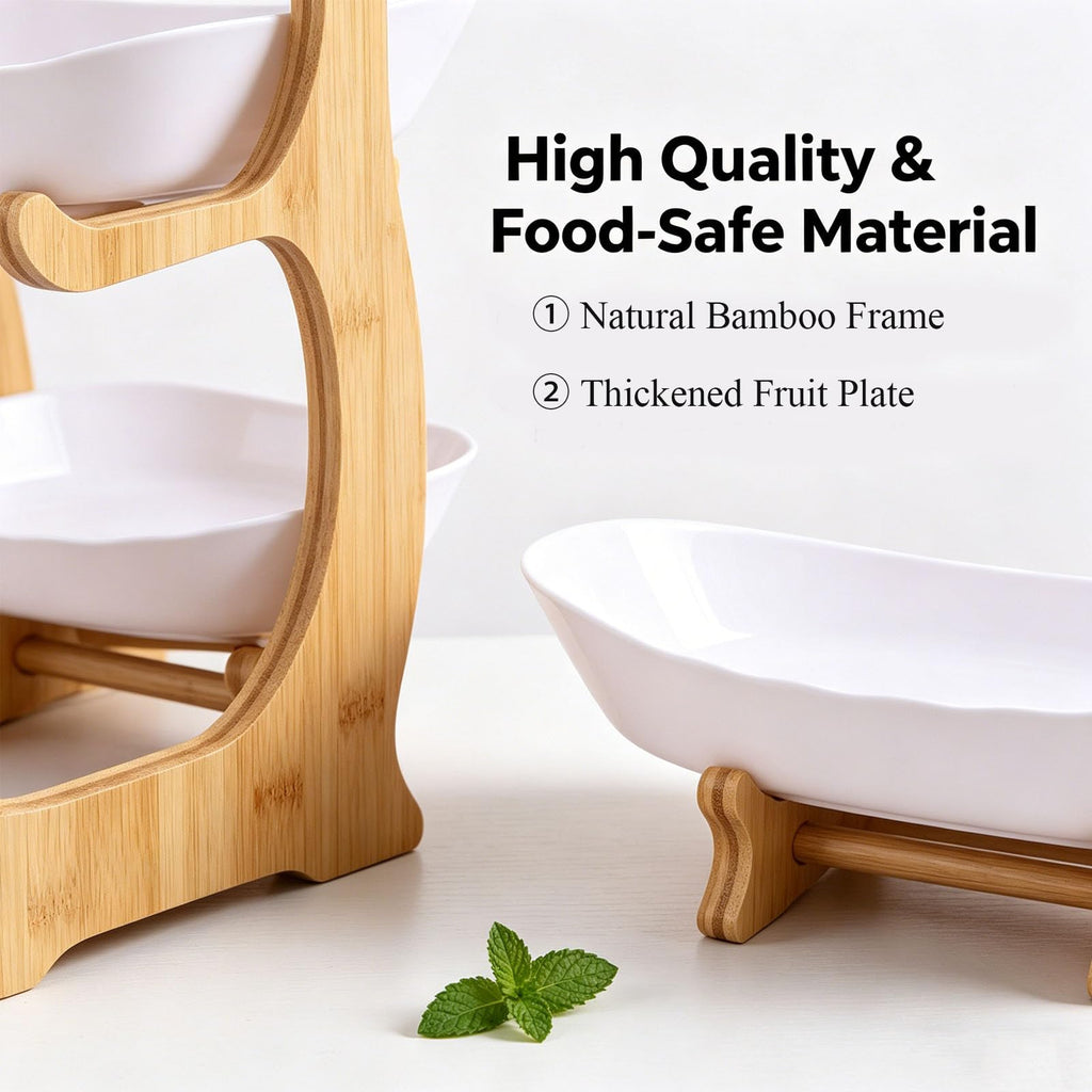 3 Tier Oval Fruit Basket with Bamboo Stand U4044