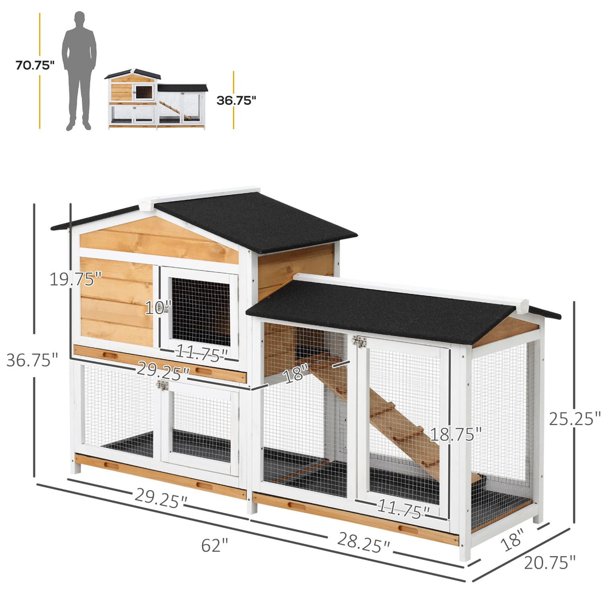 2-Story Wooden Rabbit Hutch with Ramp R1220