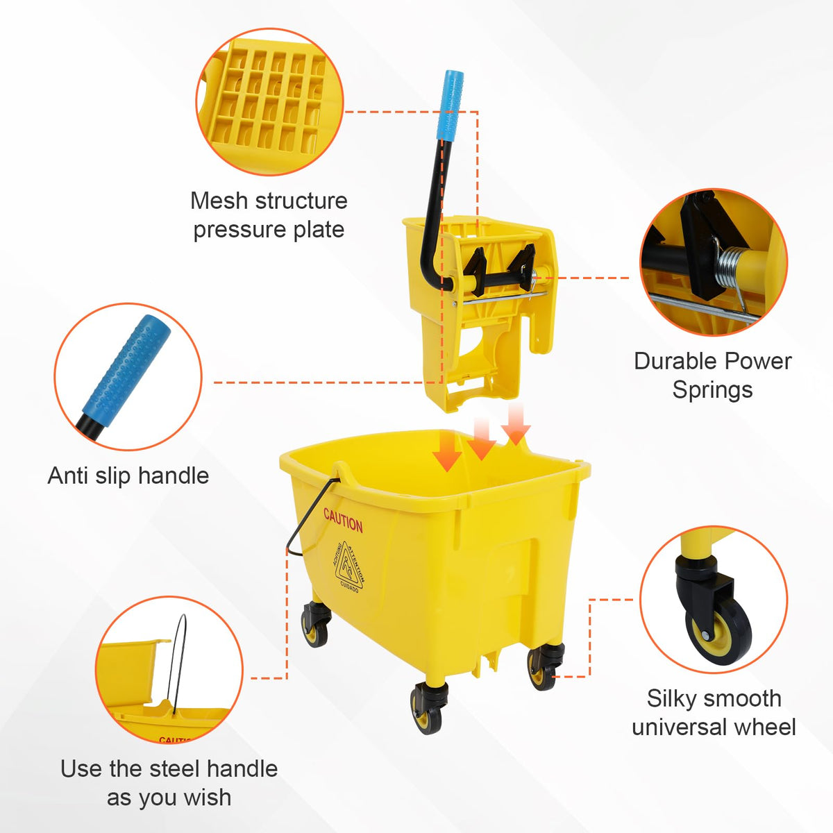 35 Qt Yellow Mop Bucket with Wringer on Wheels H265856