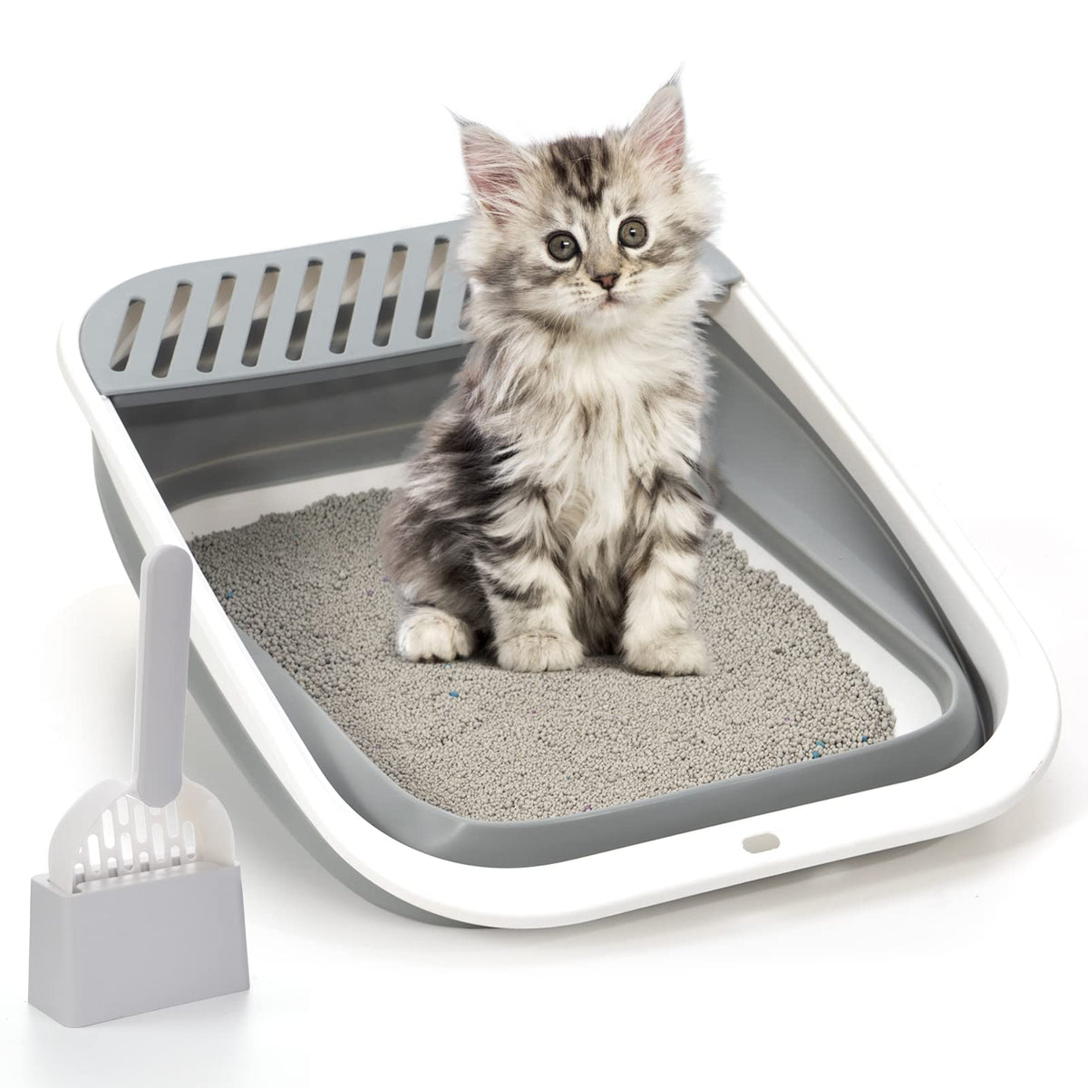 Foldable Height-Adjustable Cat Litter Box with Scoop C495619