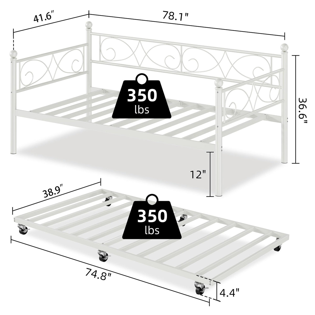 White Twin Daybed with Trundle B68161