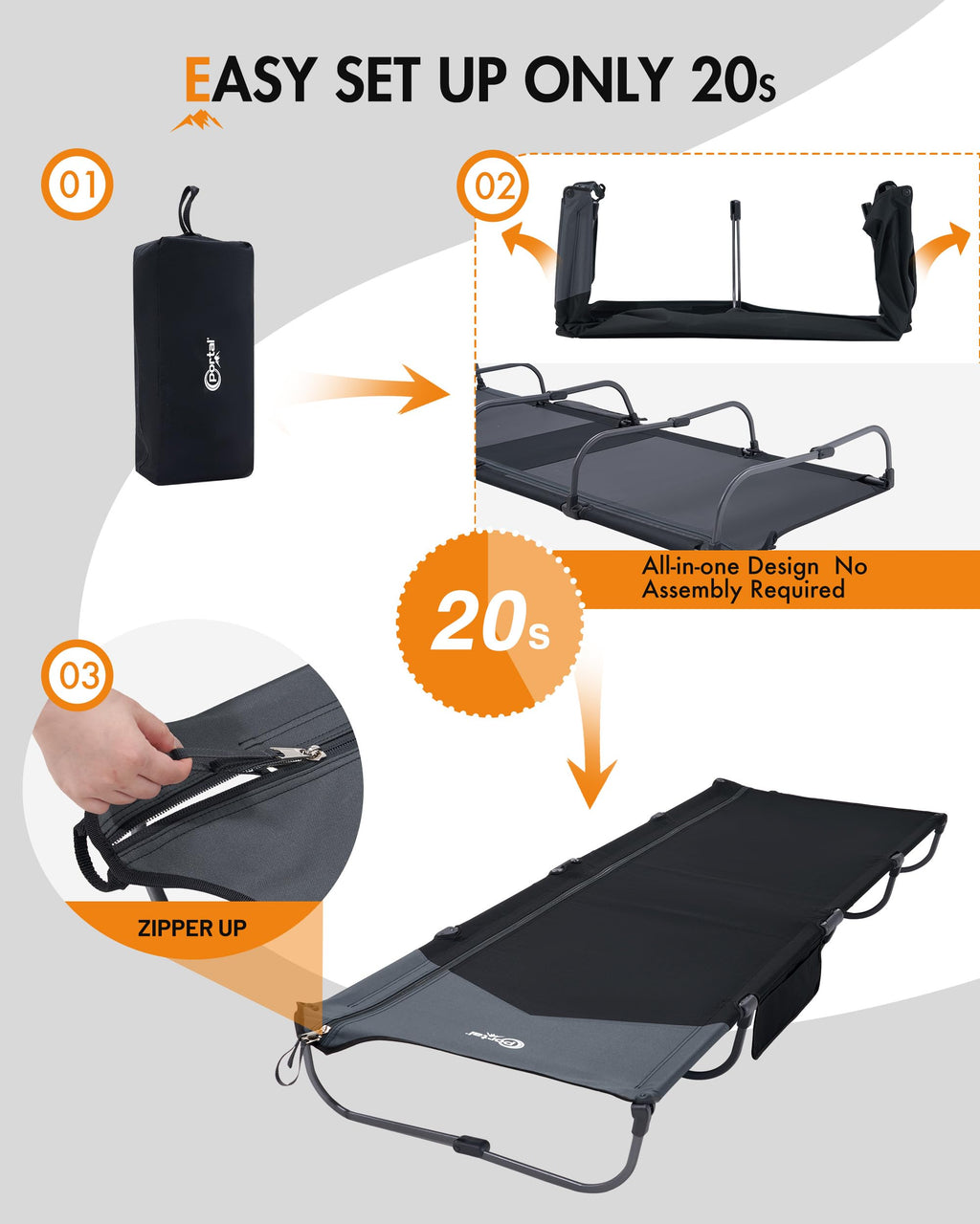 Ultra-Light 7.1 lbs Foldable Camping Cot with Side Pocket U31330