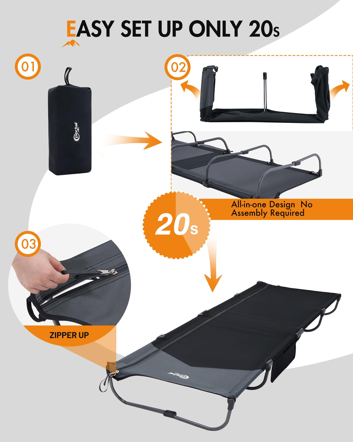 Ultra-Light 7.1 lbs Foldable Camping Cot with Side Pocket U31330