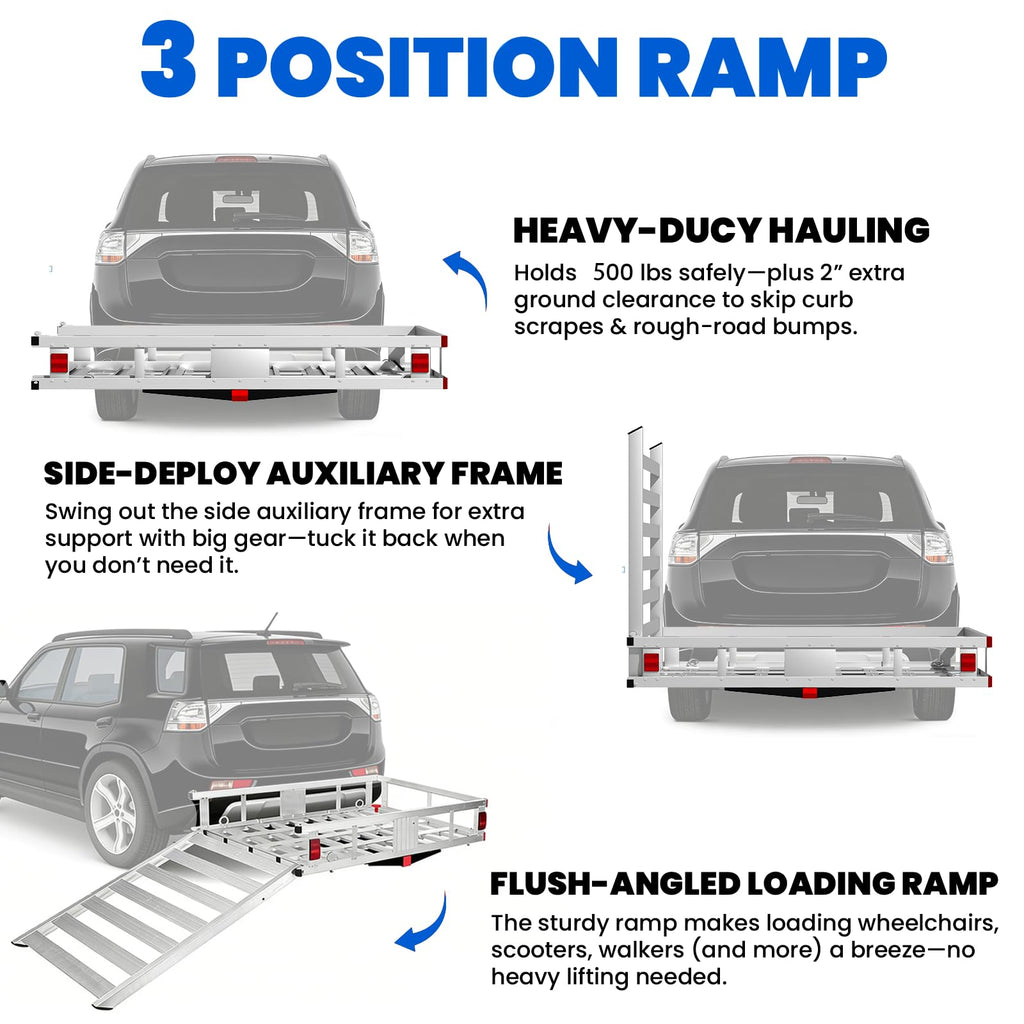 Aluminum Hitch Cargo Carrier with Ramp D1259
