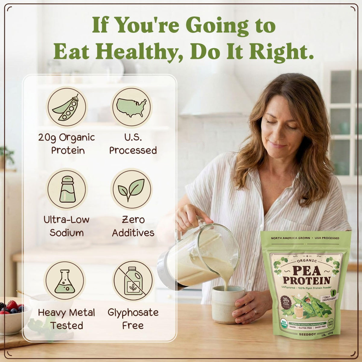 Organic Non-GMO Pea Protein Powder 1 lb Bag R275