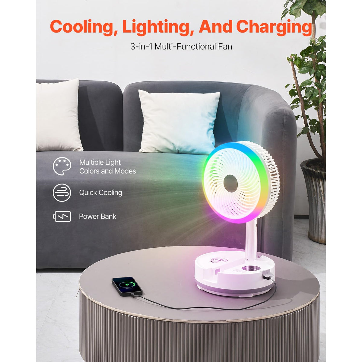 10 Inch Foldable Oscillating Fan, 9 Speeds 40000mAh Battery Portable Desk Fan K6822