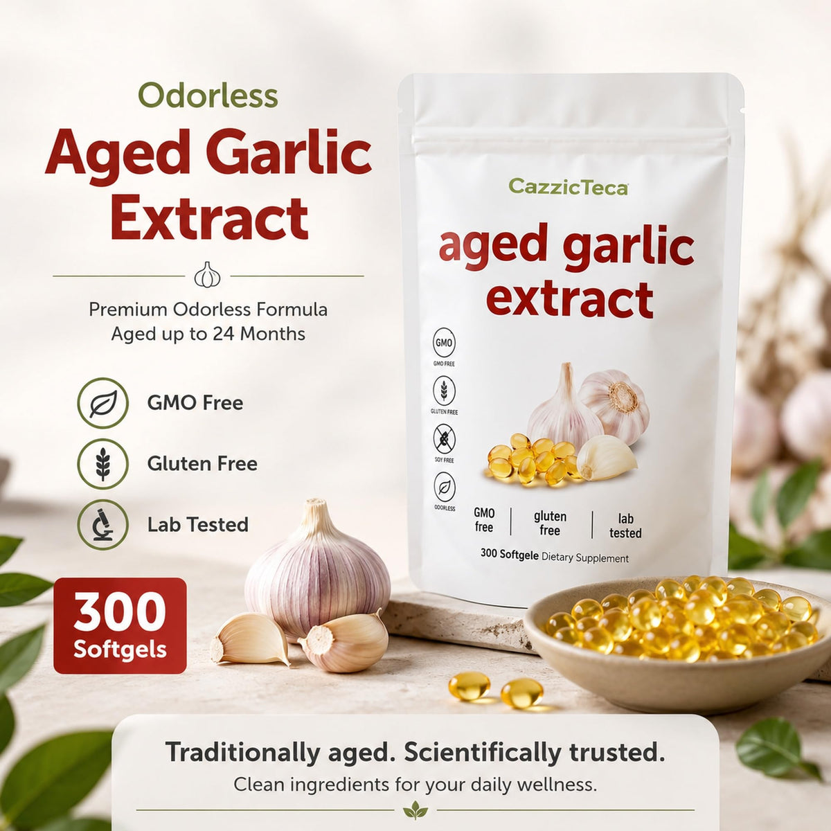 Odorless Organic Garlic Extract 7500mg 300 Softgels G3511