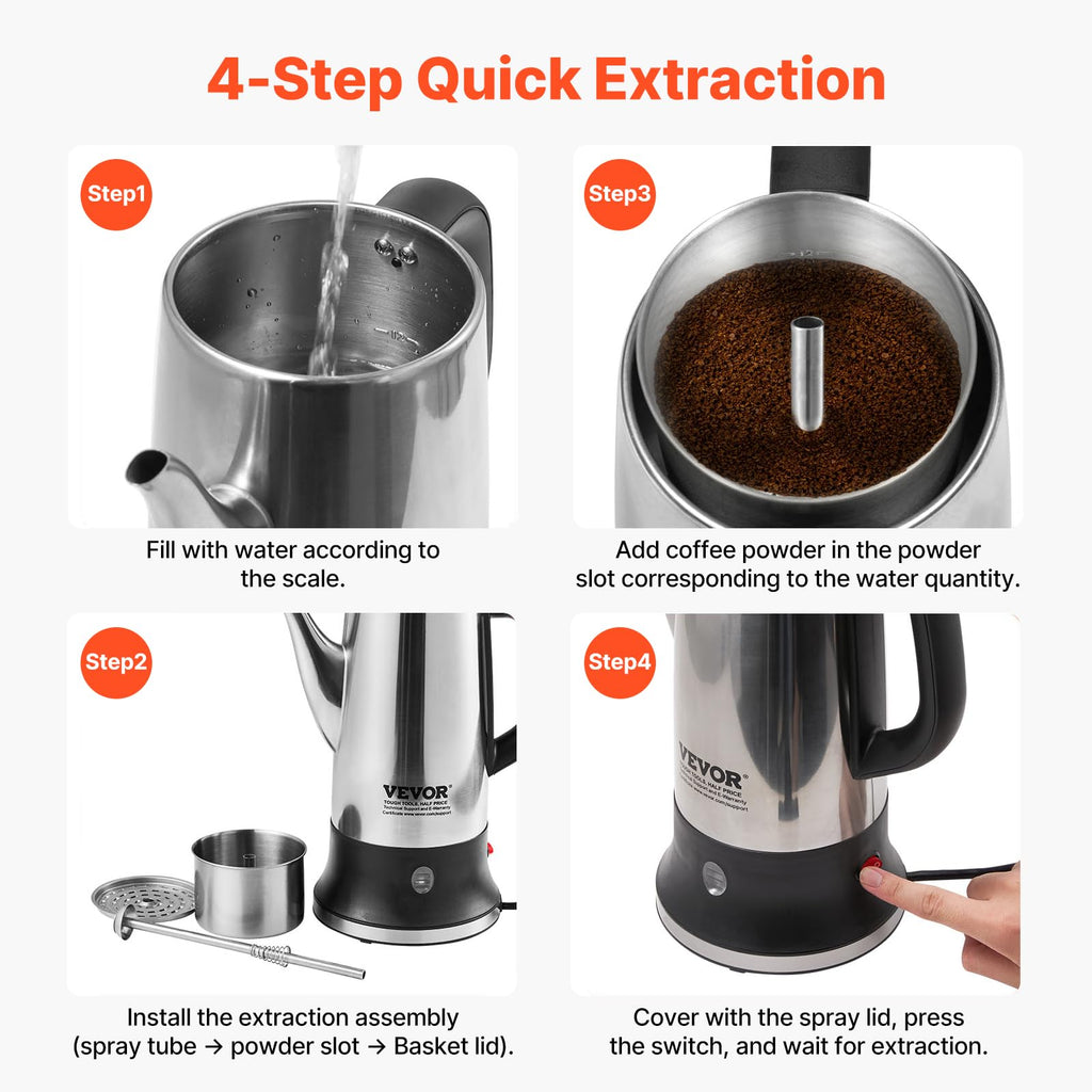 12-Cup Stainless Steel Electric Percolator Coffee Pot W9681