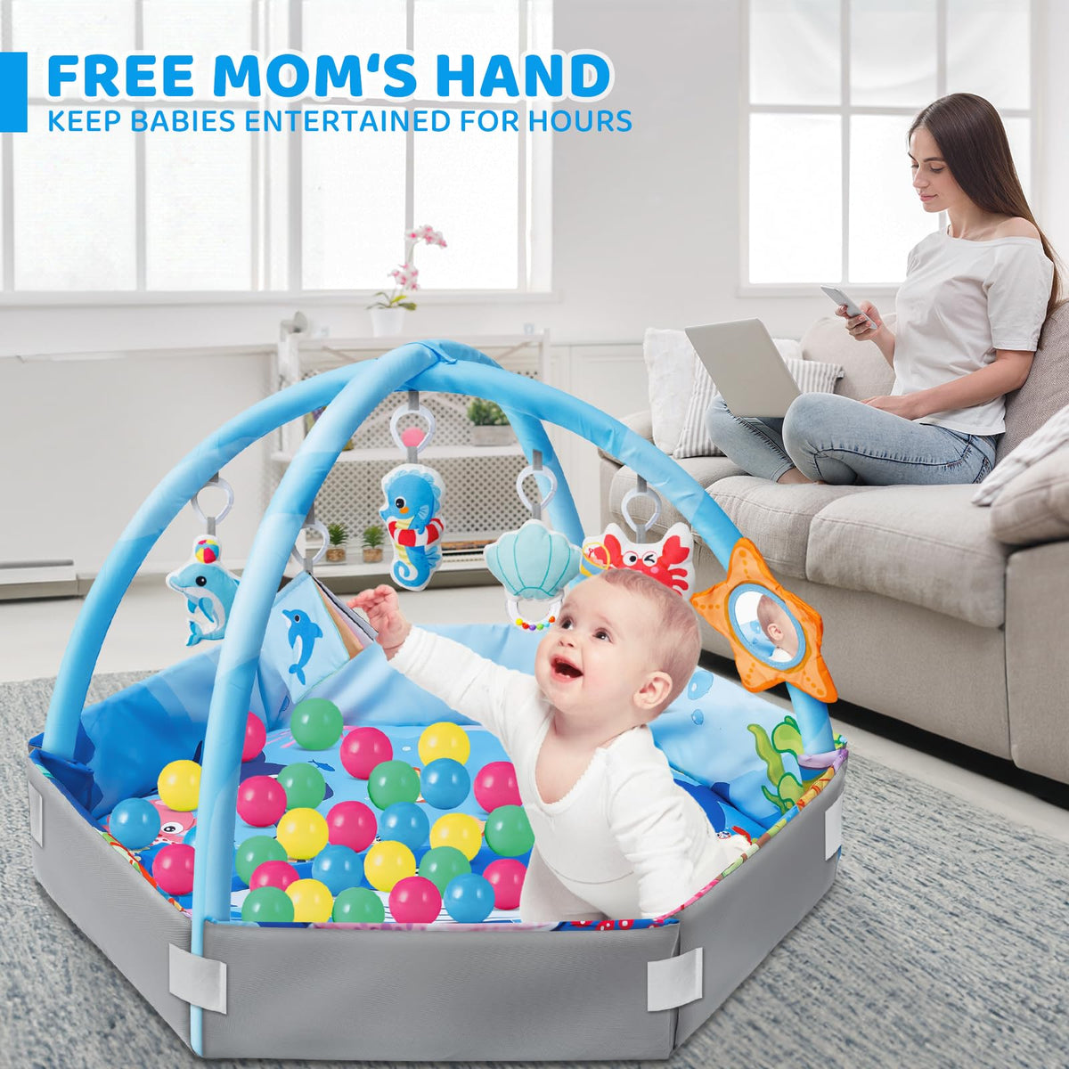 8-in-1 Washable Baby Gym Play Mat & Ball Pit J475133