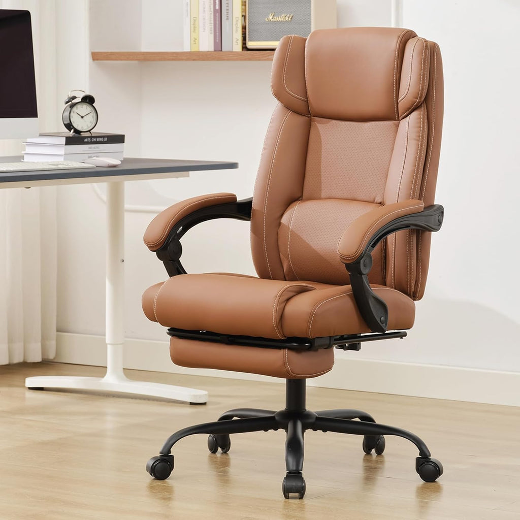 Brown Ergonomic Reclining Office Chair with Footrest and Lumbar Support Q896030