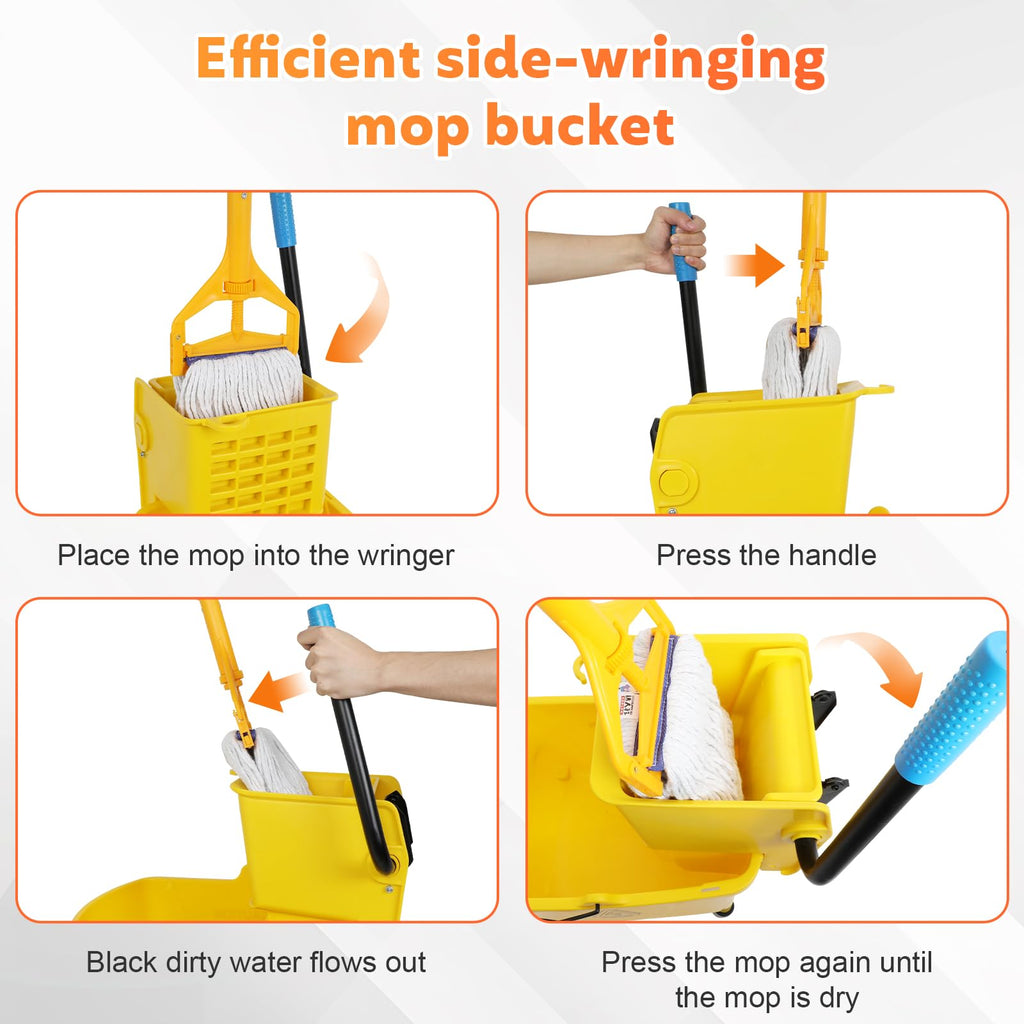 35 Qt Yellow Mop Bucket with Wringer on Wheels H265856