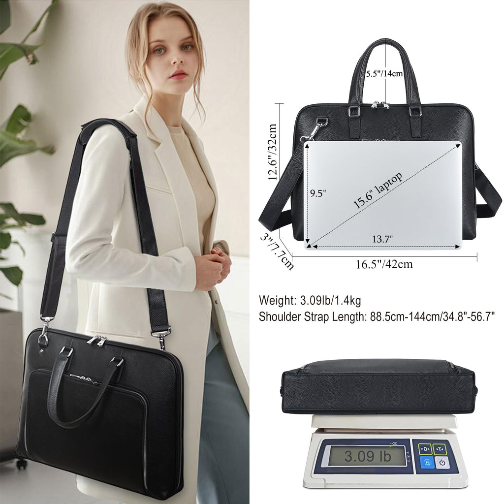 Black Leather 16" Laptop Briefcase Bag B472