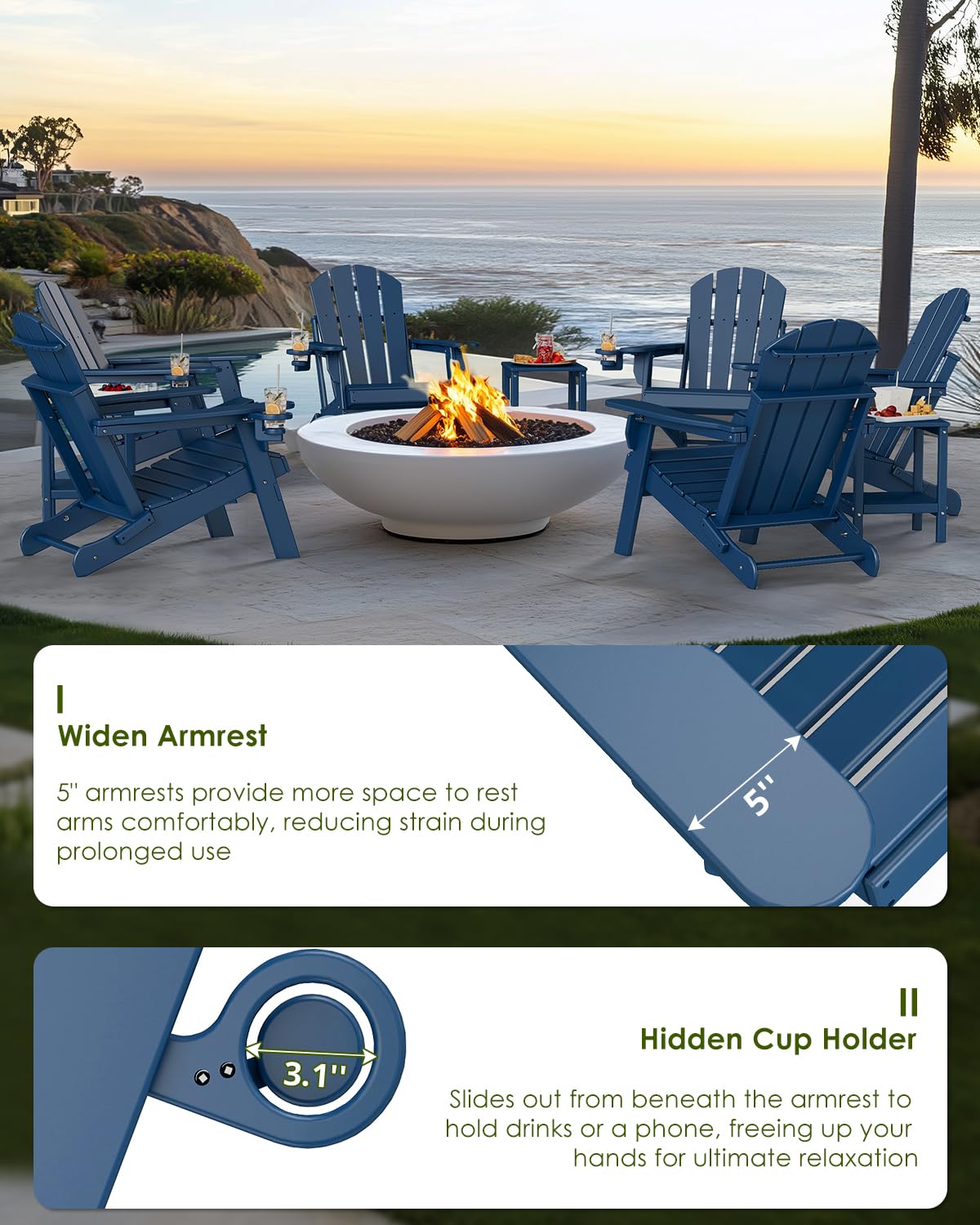 Folding Adirondack Chairs Set of 2 Blue N3409