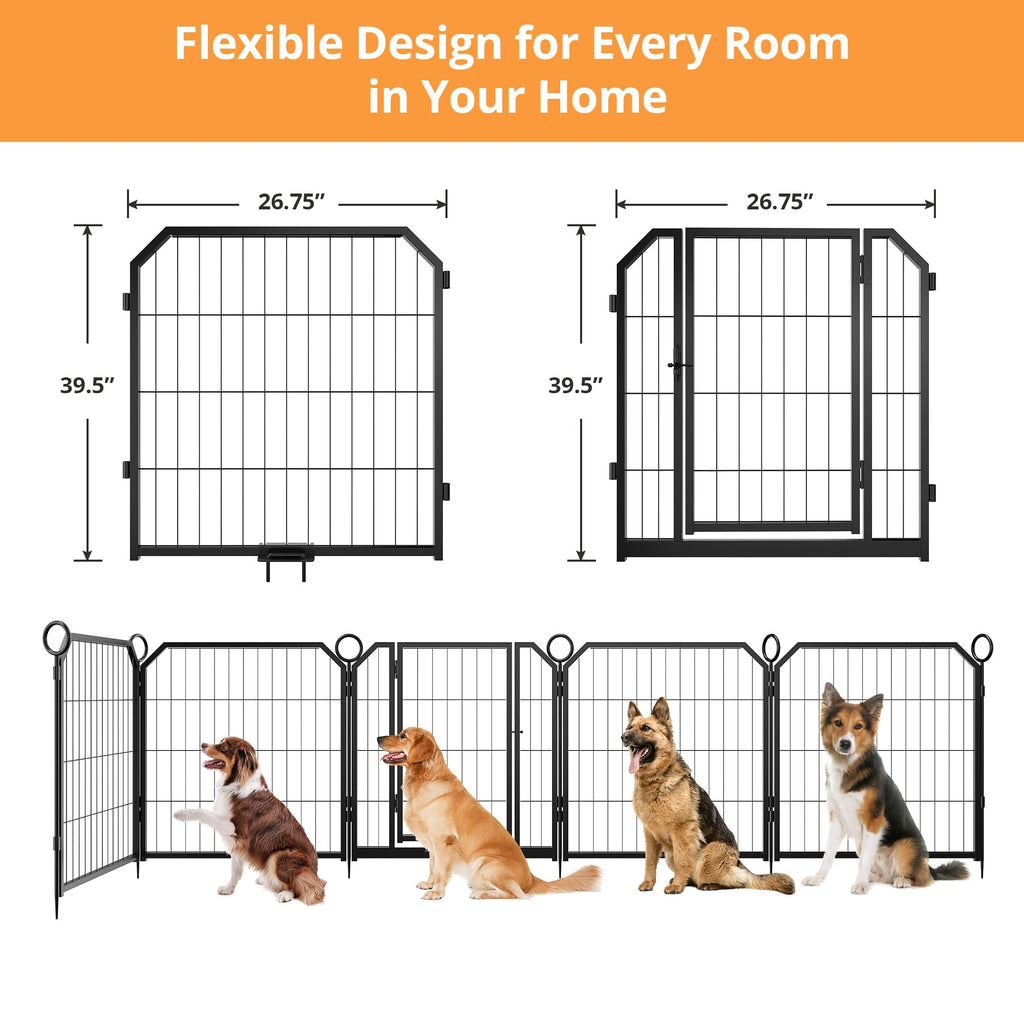 40 Inch 16-Panel Metal Dog Playpen with Door & Stakes O6470