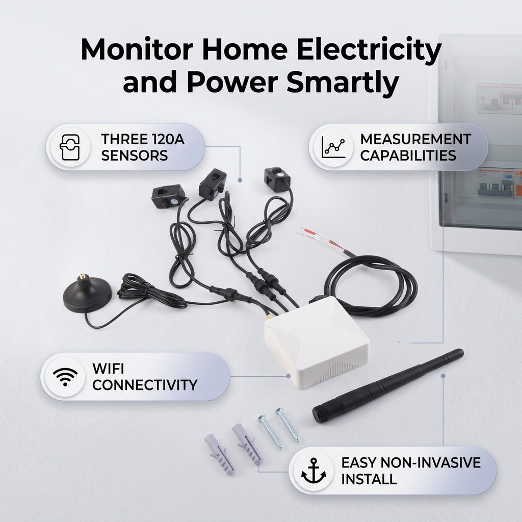 3 Phase Smart Electricity Power Monitor with 3 120A Circuit Level Sensor X7642