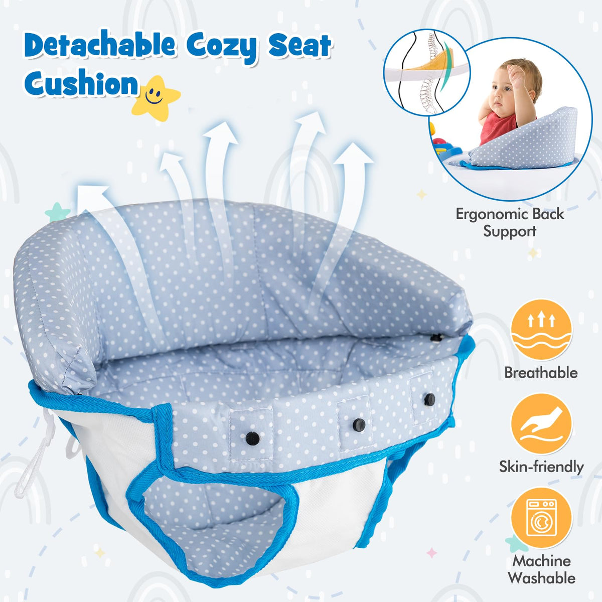 Blue 5 in 1 Foldable Baby Walker with Wheels D5639