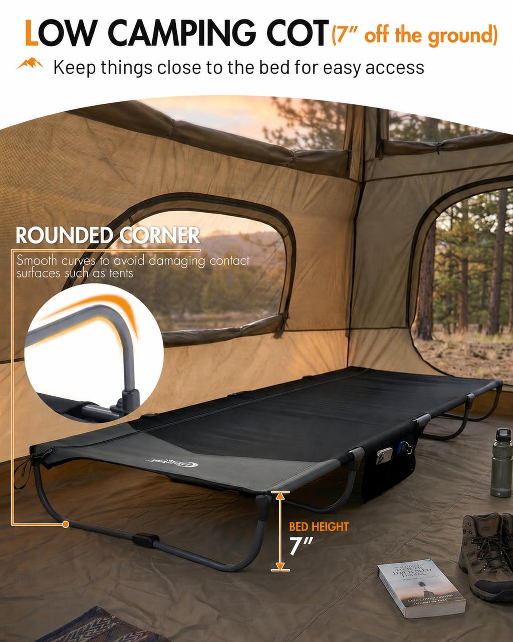 Ultra-Light 7.1 lbs Foldable Camping Cot with Side Pocket U31330