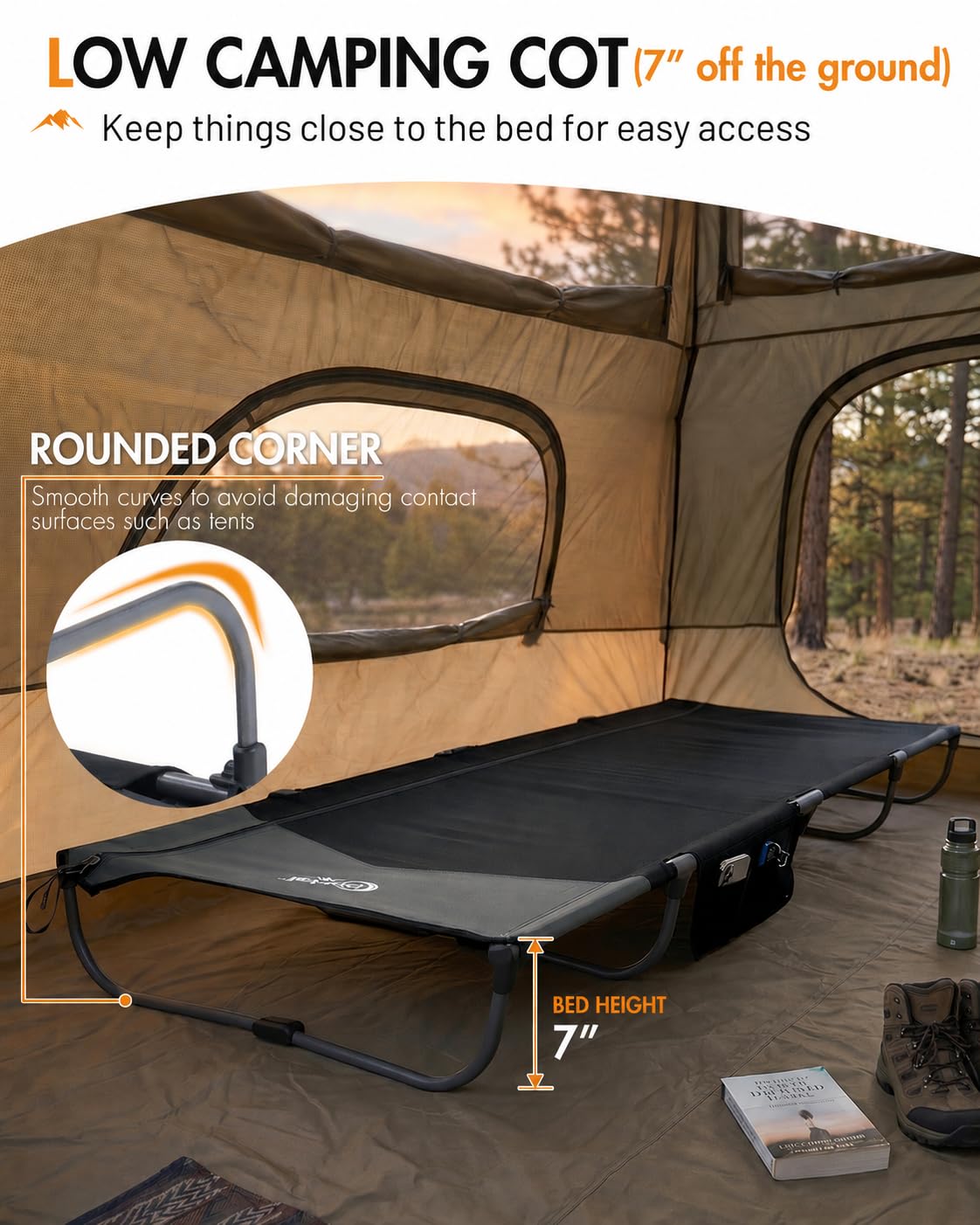 Ultra-Light 7.1 lbs Foldable Camping Cot with Side Pocket U31330
