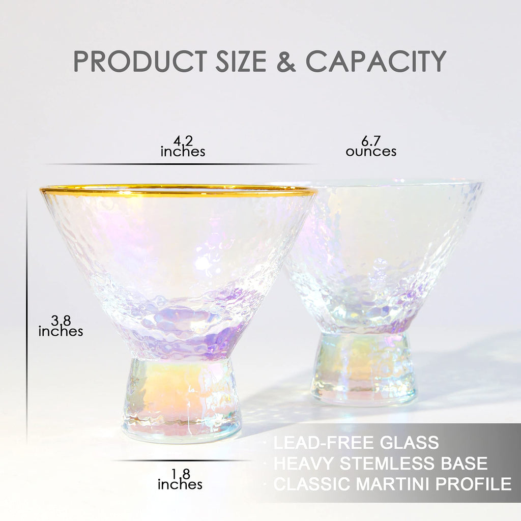 Stemless Martini Glasses Set of 2 Gold Rim S1570