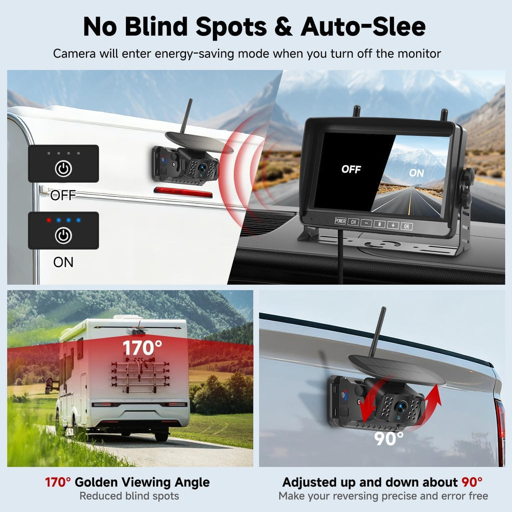 Dual Magnetic Wireless Backup Camera, 7” 1080P HD 4CH DVR Monitor H5617